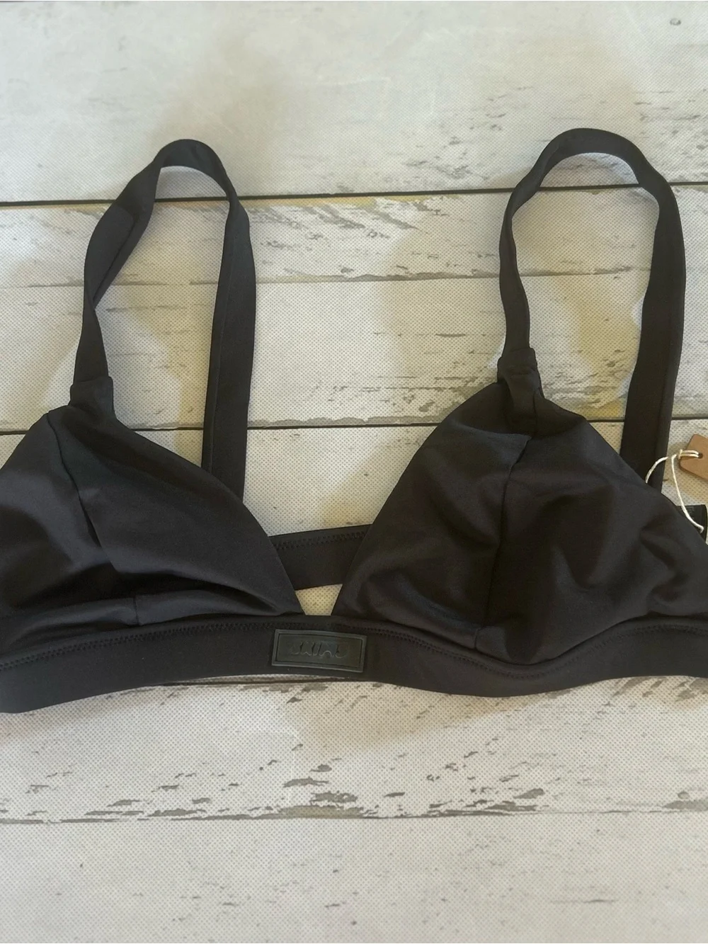 SKIMS Fixed Triangle Bikini Top Sz L - Onyx - Signature Swim NWT